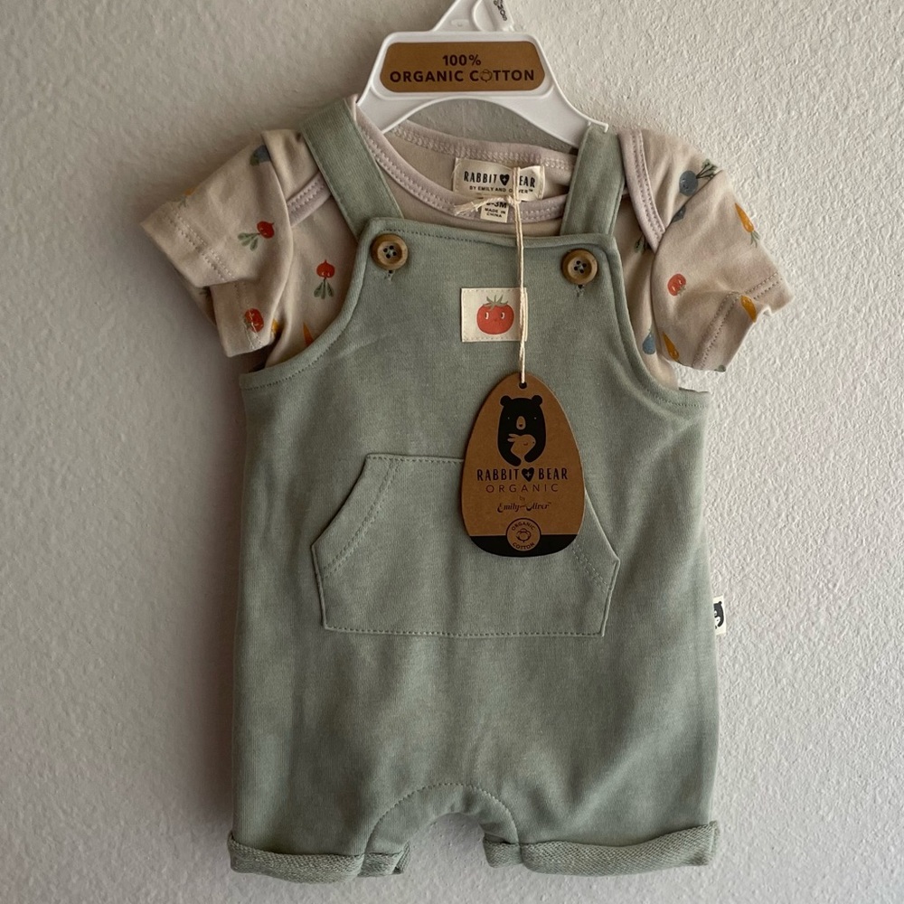 NWT Rabbit + Bear 3 piece overall set